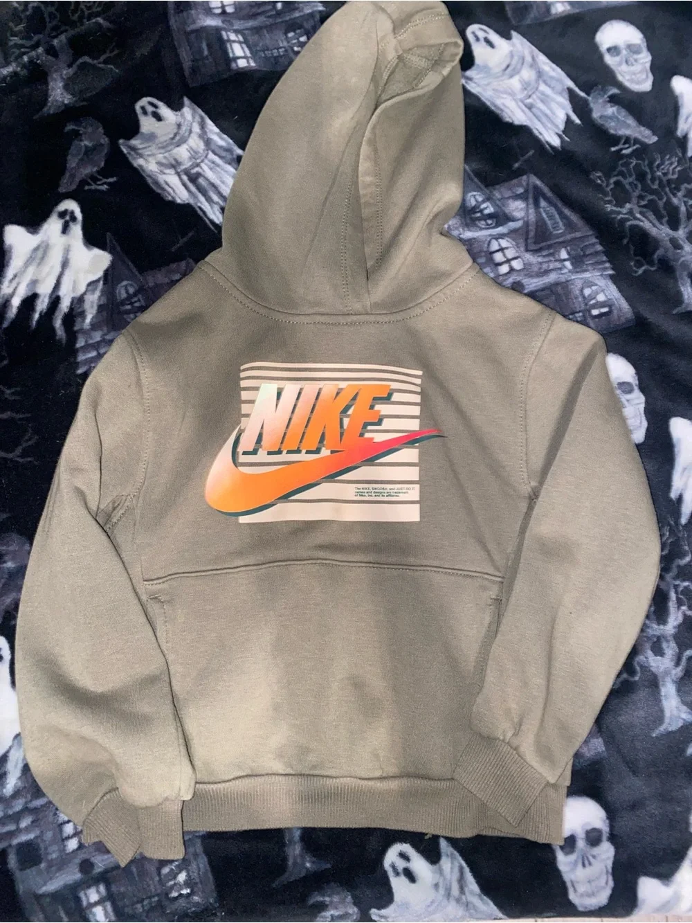 Nike Kids Olive Green Hoodie with Orange Gradient Logo